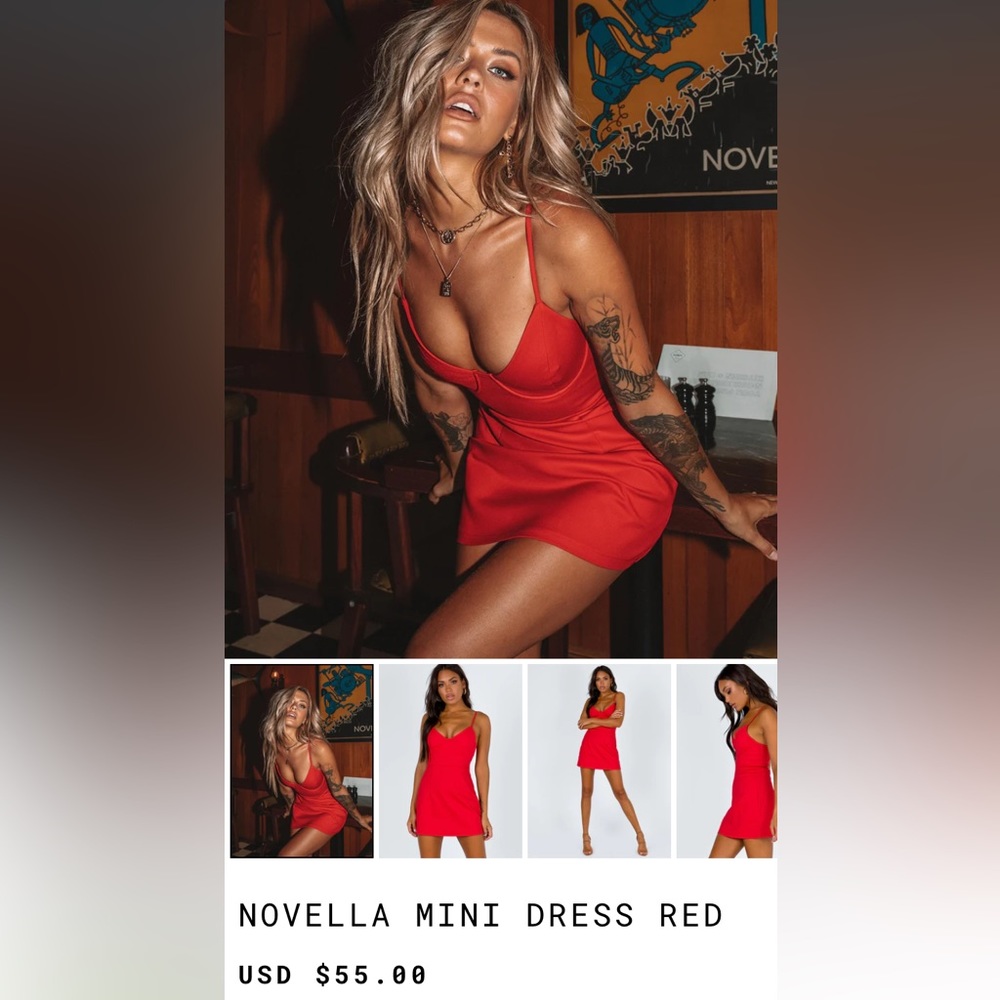 💋🔥Hot Girl Summer Dress 💃 Princess Polly Novela Mini dress in Red 🆕 NWT